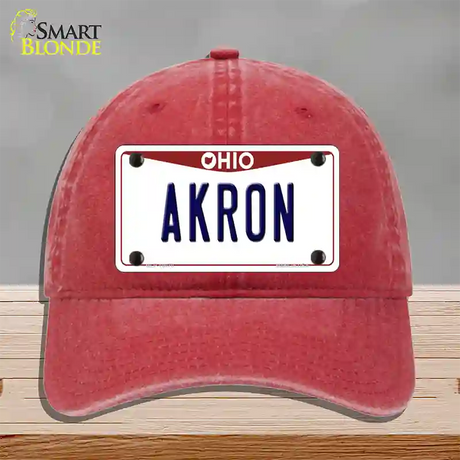 Akron Ohio Novelty License Plate Hat Unconstructed Cotton / Red