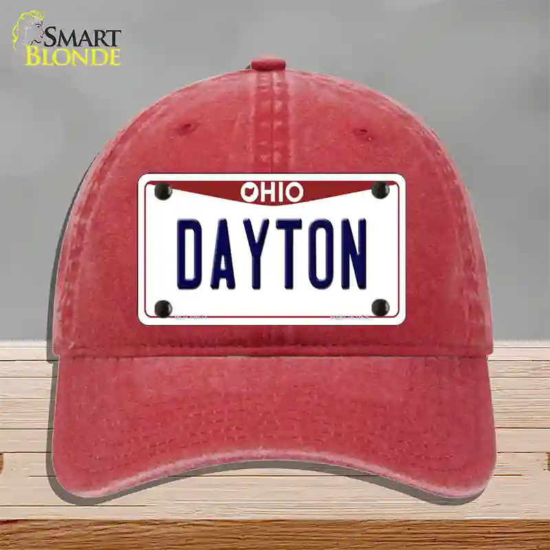 Dayton Ohio Novelty License Plate Hat Unconstructed Cotton / Red