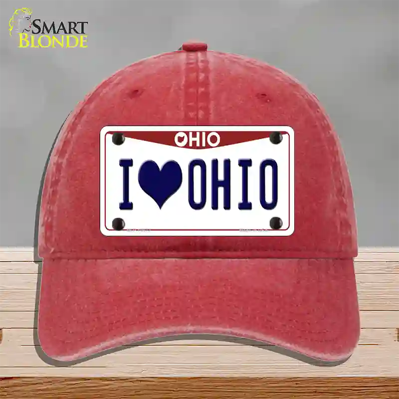 I Love Ohio Novelty License Plate Hat Unconstructed Cotton / Red