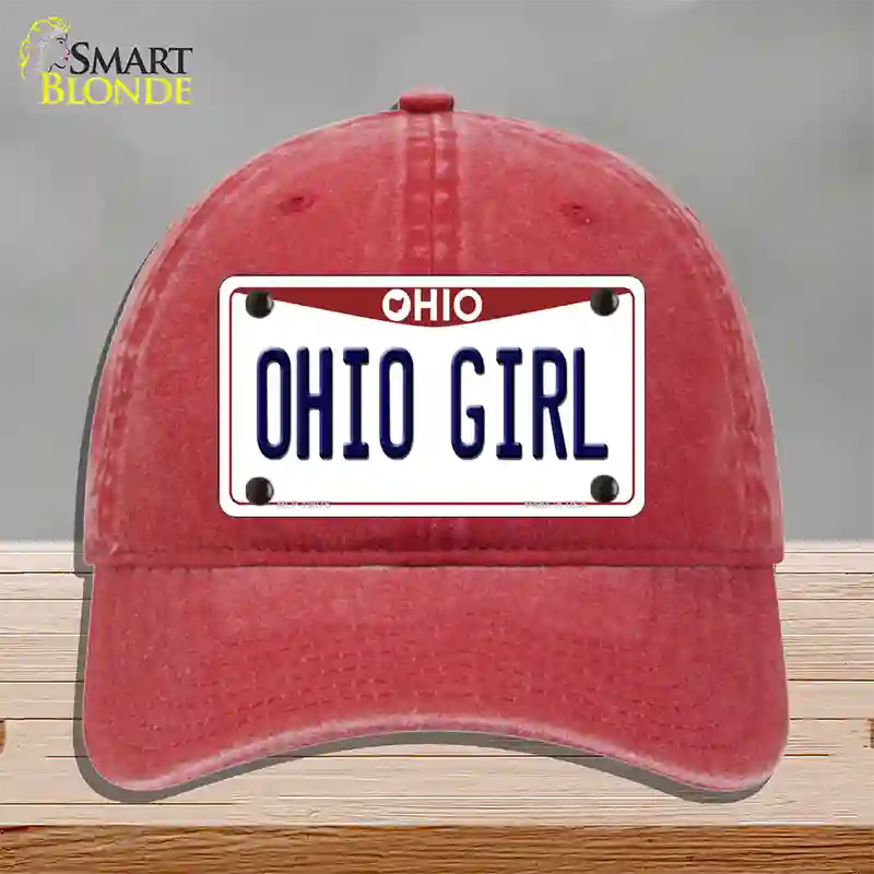 Ohio Girl Ohio Novelty License Plate Hat Unconstructed Cotton / Red