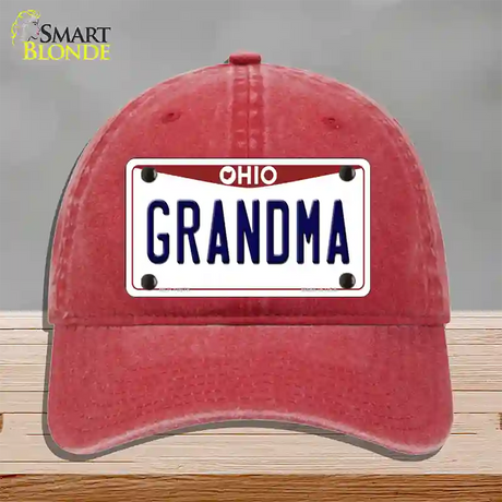 Grandma Ohio Novelty License Plate Hat Unconstructed Cotton / Red