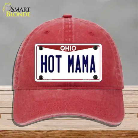 Hot Mama Ohio Novelty License Plate Hat Unconstructed Cotton / Red