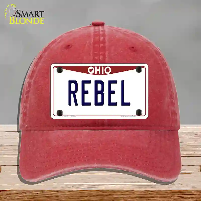 Rebel Ohio Novelty License Plate Hat Unconstructed Cotton / Red