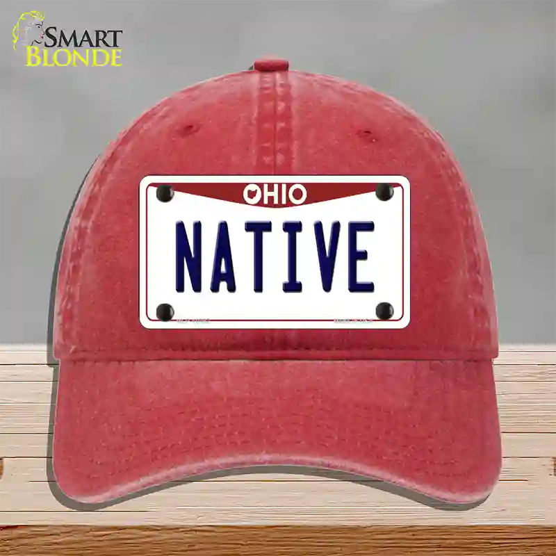 Native Ohio Novelty License Plate Hat Unconstructed Cotton / Red