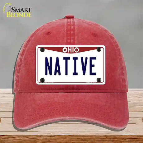 Native Ohio Novelty License Plate Hat Unconstructed Cotton / Red