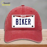 Biker Ohio Novelty License Plate Hat Unconstructed Cotton / Red