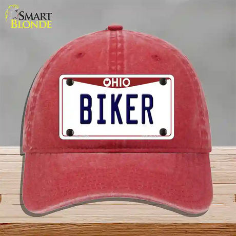 Biker Ohio Novelty License Plate Hat Unconstructed Cotton / Red