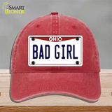 Bad Girl Ohio Novelty License Plate Hat Unconstructed Cotton / Red