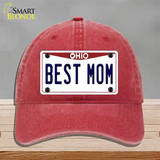 Best Mom Ohio Novelty License Plate Hat Unconstructed Cotton / Red