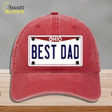 Best Dad Ohio Novelty License Plate Hat Unconstructed Cotton / Red