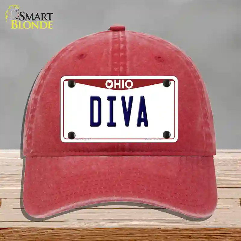 Diva Ohio Novelty License Plate Hat Unconstructed Cotton / Red