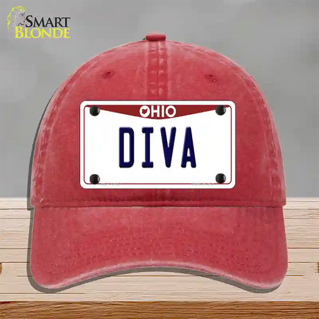 Diva Ohio Novelty License Plate Hat Unconstructed Cotton / Red