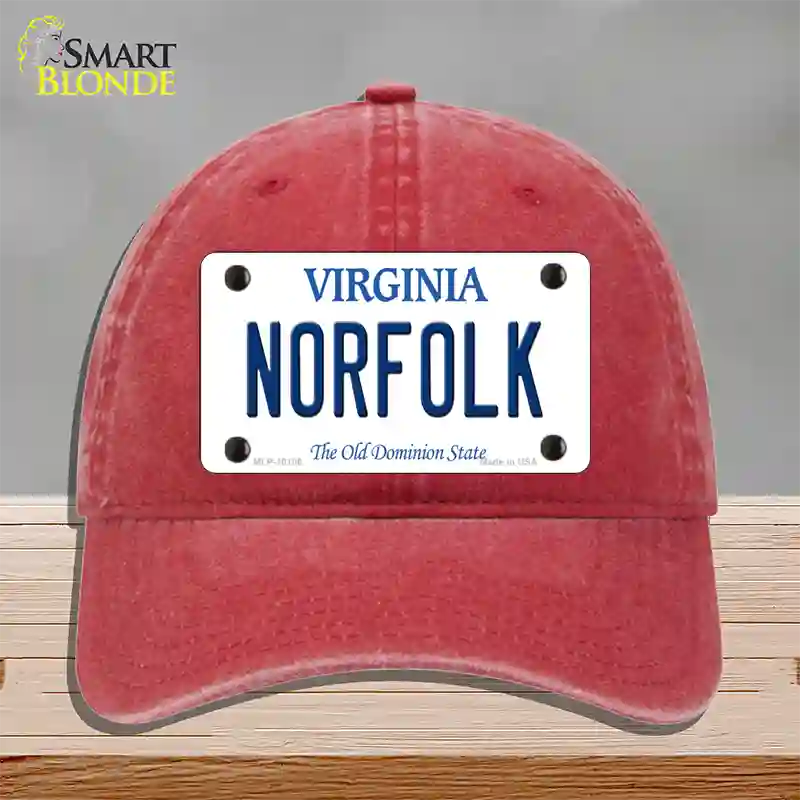 Norfolk Virginia Novelty License Plate Hat Unconstructed Cotton / Red