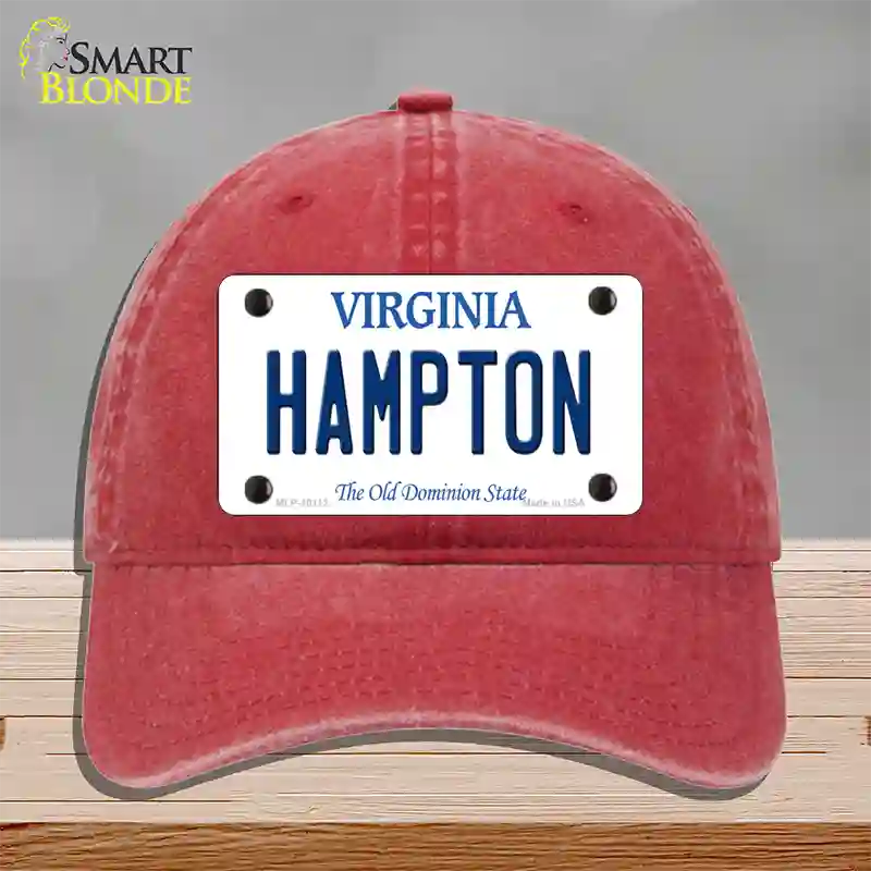 Hampton Virginia Novelty License Plate Hat Unconstructed Cotton / Red