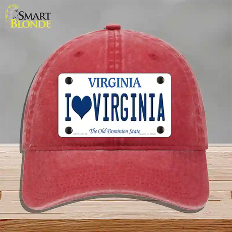 I Love Virginia Novelty License Plate Hat Unconstructed Cotton / Red