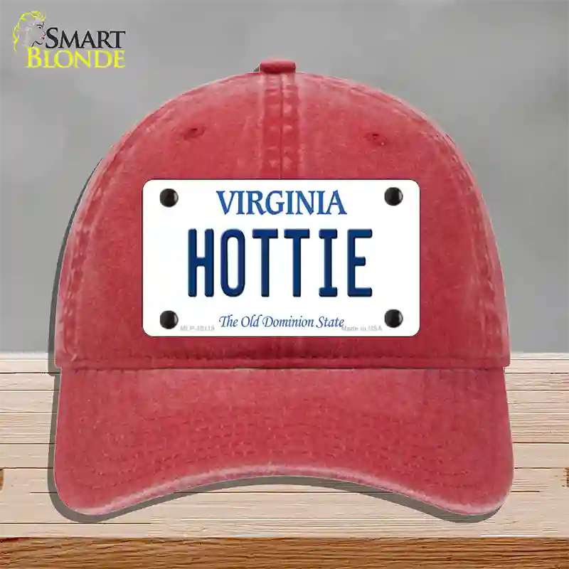 Hottie Virginia Novelty License Plate Hat Unconstructed Cotton / Red