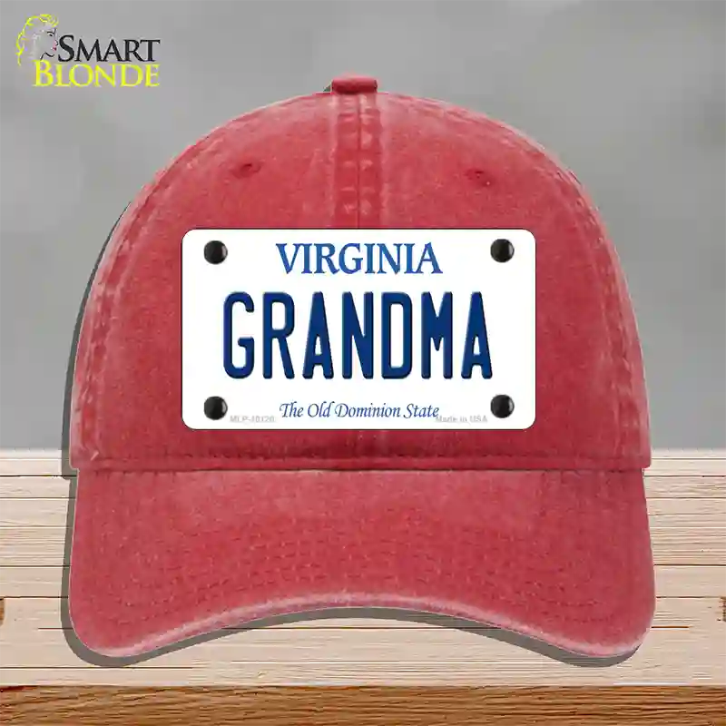 Grandma Virginia Novelty License Plate Hat Unconstructed Cotton / Red