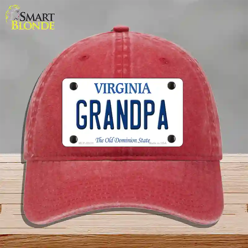 Grandpa Virginia Novelty License Plate Hat Unconstructed Cotton / Red