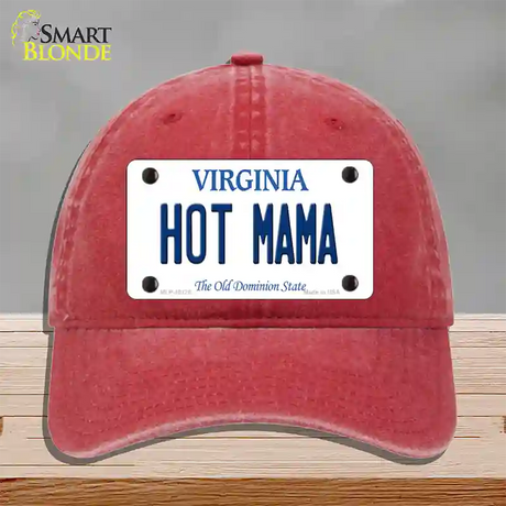 Hot Mama Virginia Novelty License Plate Hat Unconstructed Cotton / Red