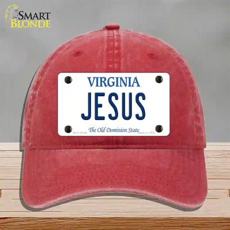 Jesus Virginia Novelty License Plate Hat Unconstructed Cotton / Red