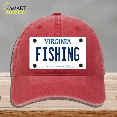 Fishing Virginia Novelty License Plate Hat Unconstructed Cotton / Red