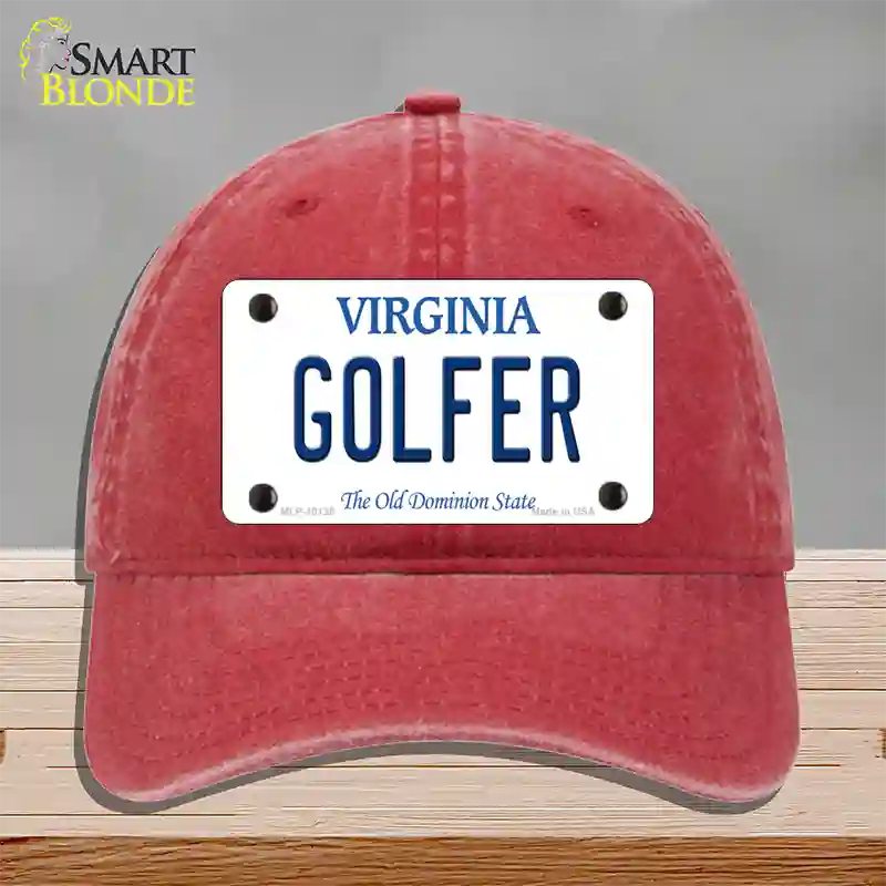 Golfer Virginia Novelty License Plate Hat Unconstructed Cotton / Red