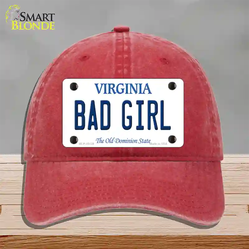 Bad Girl Virginia Novelty License Plate Hat Unconstructed Cotton / Red