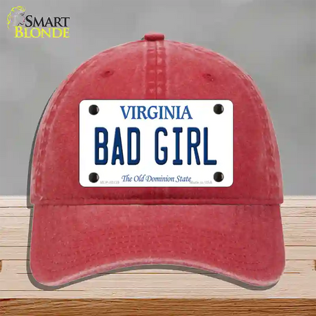 Bad Girl Virginia Novelty License Plate Hat Unconstructed Cotton / Red