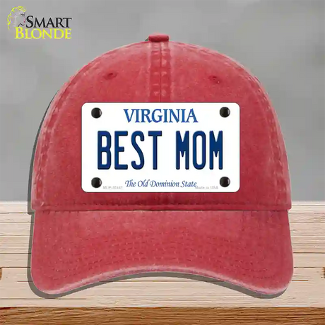 Best Mom Virginia Novelty License Plate Hat Unconstructed Cotton / Red