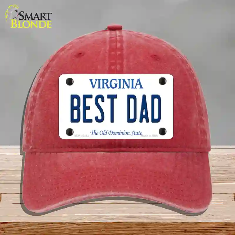 Best Dad Virginia Novelty License Plate Hat Unconstructed Cotton / Red