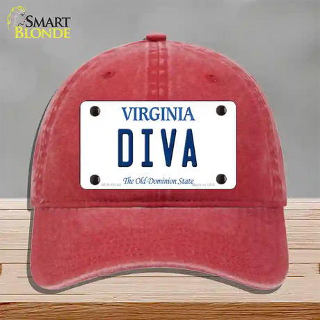 Diva Virginia Novelty License Plate Hat Unconstructed Cotton / Red