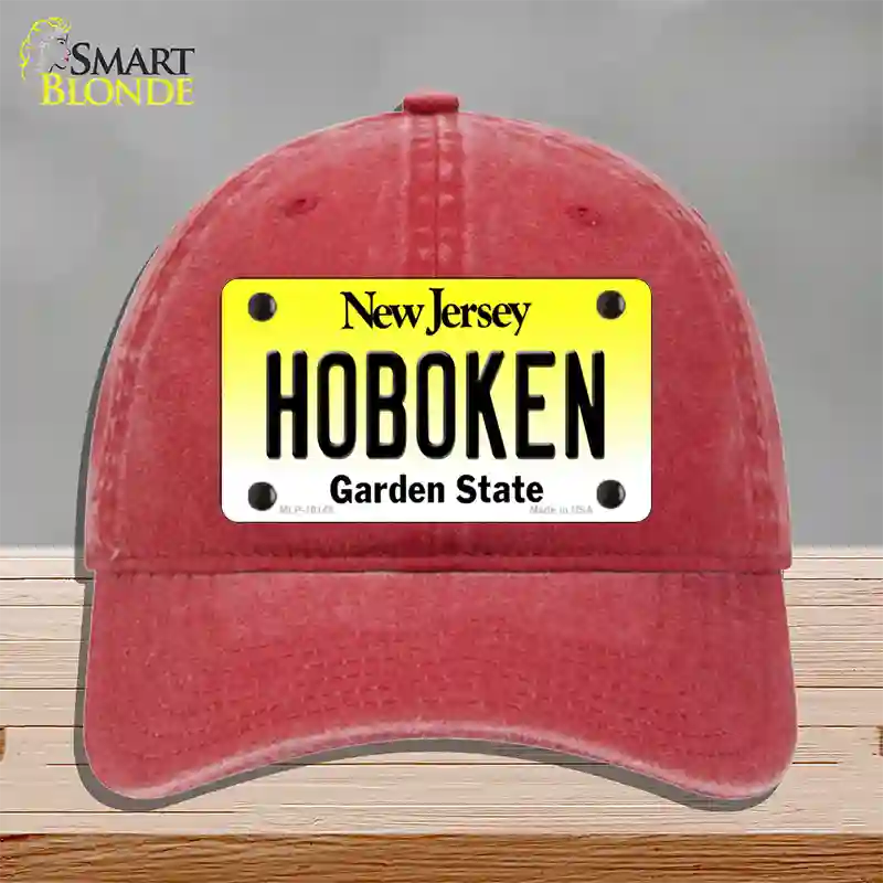 Hoboken New Jersey Novelty License Plate Hat Unconstructed Cotton / Red