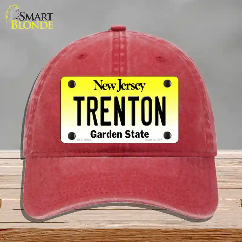 Trenton New Jersey Novelty License Plate Hat Unconstructed Cotton / Red