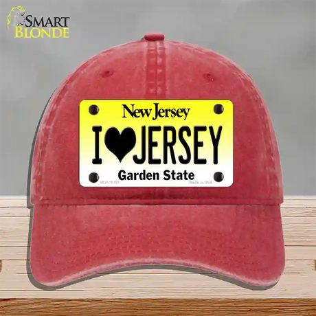 I Love Jersey New Jersey Novelty License Plate Hat Unconstructed Cotton / Red