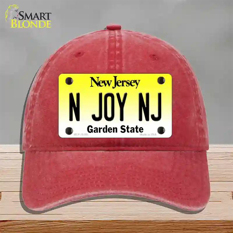 N Joy NJ New Jersey Novelty License Plate Hat Unconstructed Cotton / Red