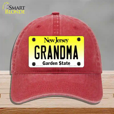 Grandma New Jersey Novelty License Plate Hat Unconstructed Cotton / Red