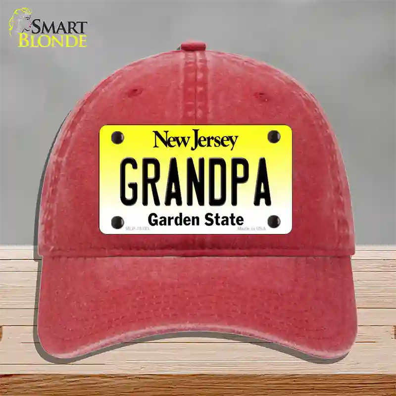 Grandpa New Jersey Novelty License Plate Hat Unconstructed Cotton / Red