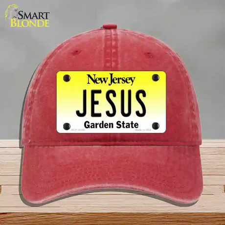 Jesus New Jersey Novelty License Plate Hat Unconstructed Cotton / Red