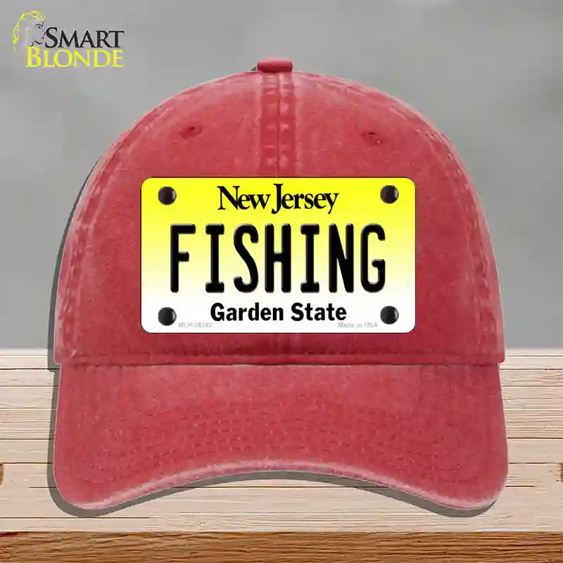 Fishing New Jersey Novelty License Plate Hat Unconstructed Cotton / Red