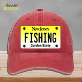 Fishing New Jersey Novelty License Plate Hat Unconstructed Cotton / Red