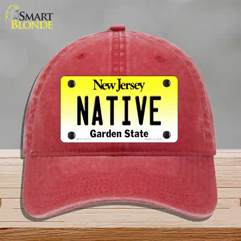 Native New Jersey Novelty License Plate Hat Unconstructed Cotton / Red