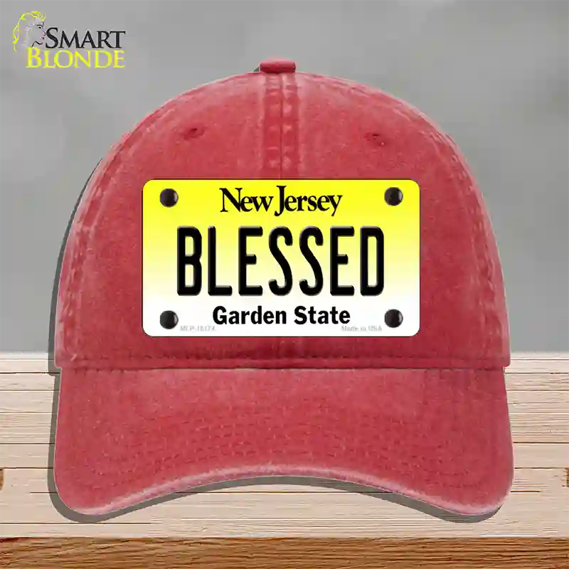 Blessed New Jersey Novelty License Plate Hat Unconstructed Cotton / Red