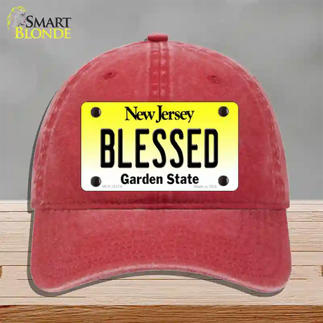 Blessed New Jersey Novelty License Plate Hat Unconstructed Cotton / Red