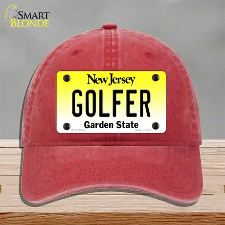 Golfer New Jersey Novelty License Plate Hat Unconstructed Cotton / Red