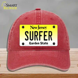 Surfer New Jersey Novelty License Plate Hat Unconstructed Cotton / Red