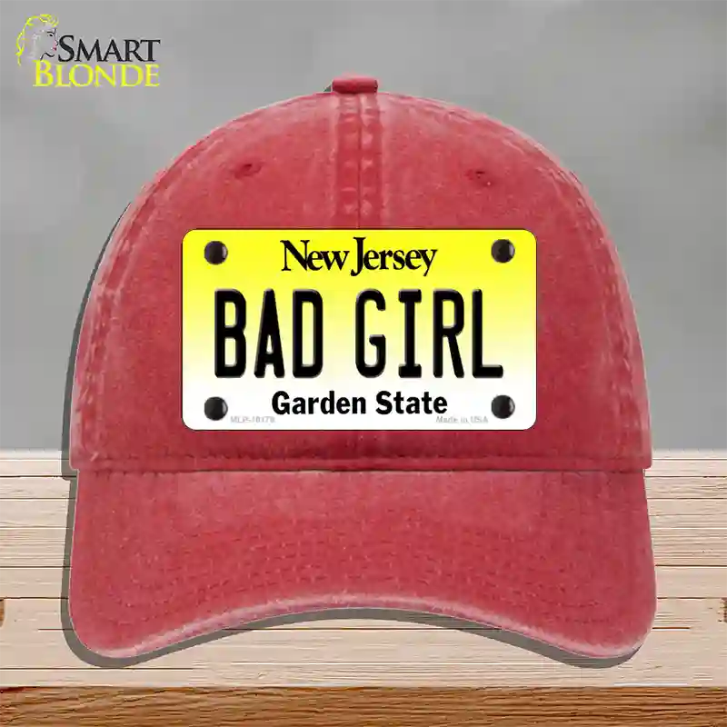 Bad Girl New Jersey Novelty License Plate Hat Unconstructed Cotton / Red