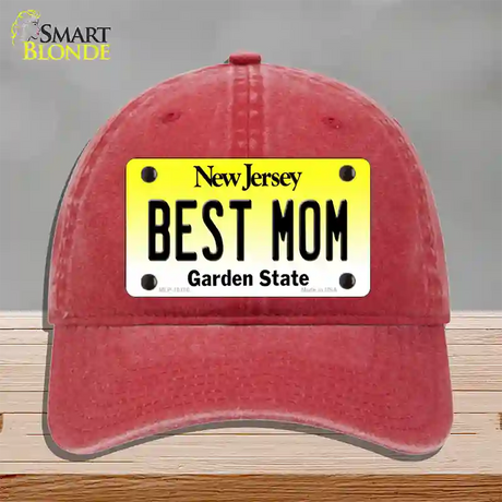 Best Mom New Jersey Novelty License Plate Hat Unconstructed Cotton / Red