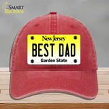 Best Dad New Jersey Novelty License Plate Hat Unconstructed Cotton / Red