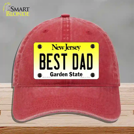 Best Dad New Jersey Novelty License Plate Hat Unconstructed Cotton / Red