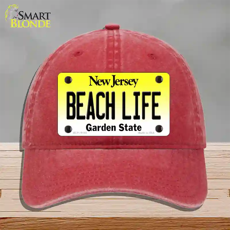 Beach Life New Jersey Novelty License Plate Hat Unconstructed Cotton / Red